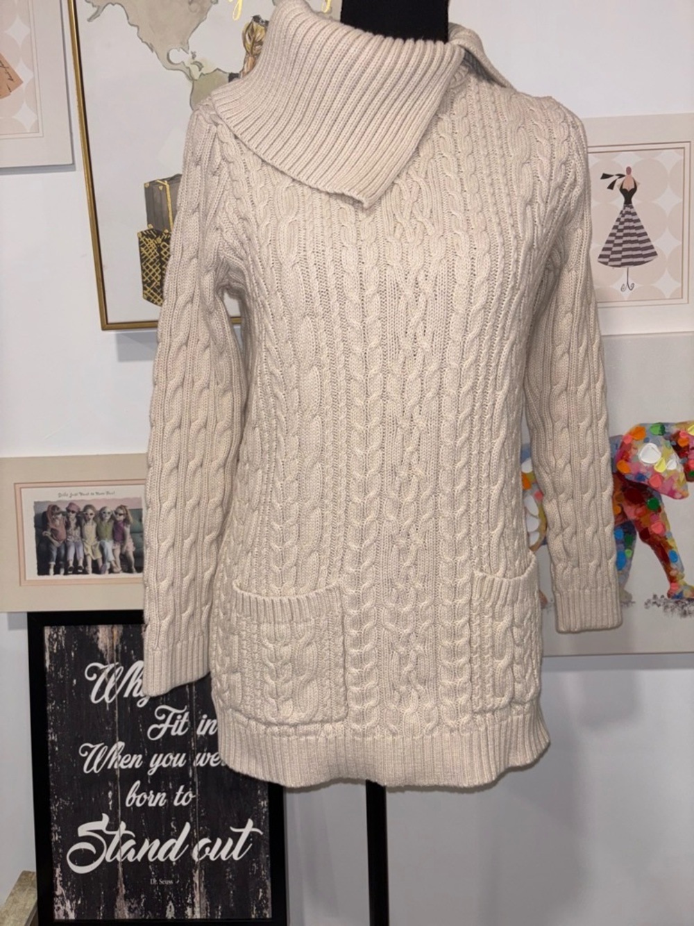 JEANNE PIERRE Cream Cable-Knit Turtleneck Sweater
